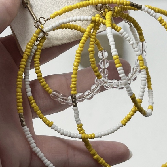 NWT Free People Landslide Layered Hoop Earrings Yellow White Beaded Seed‎ Bead - Picture 3 of 4